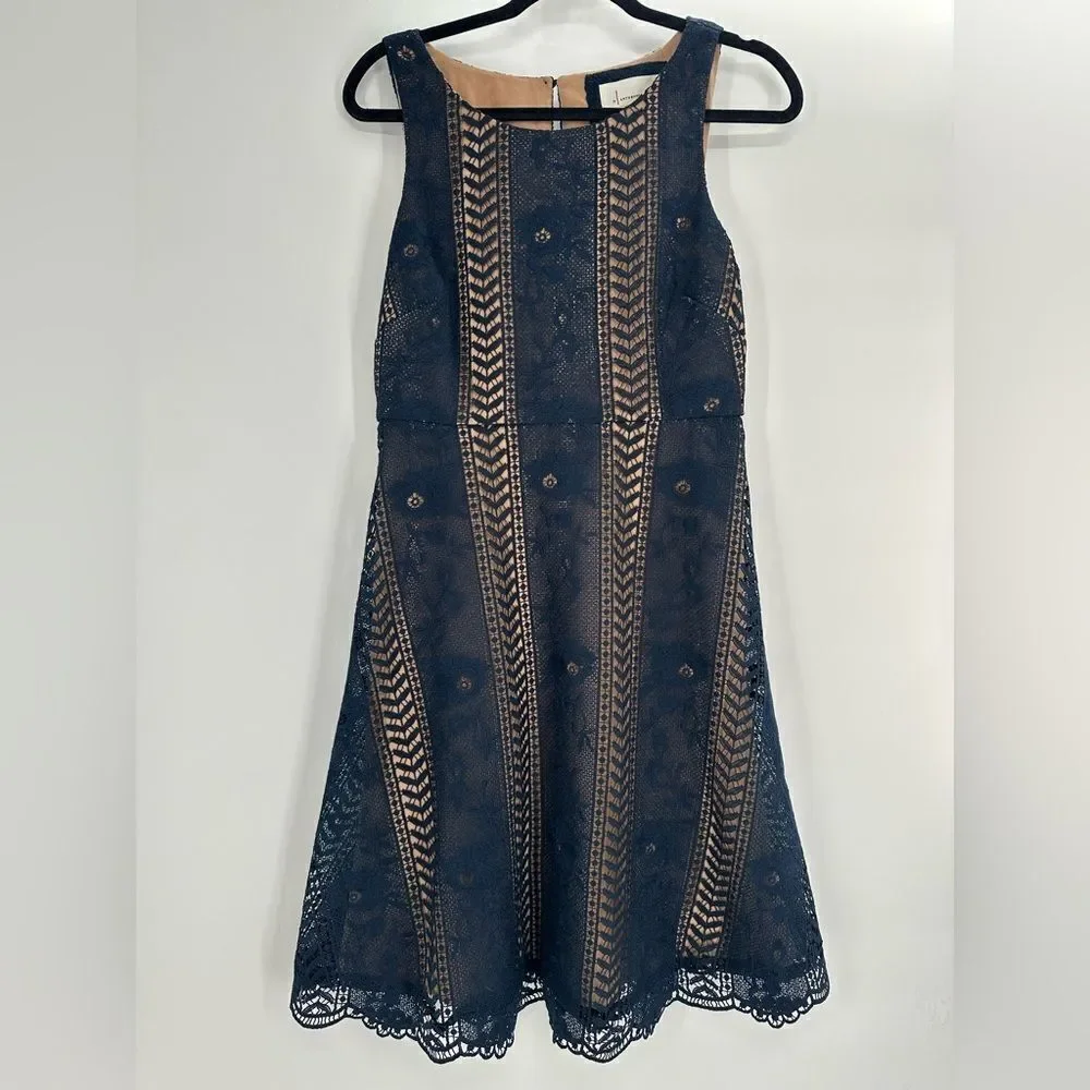 Anthropologie Georgia Navy Blue/ Marine Eyelet Overlay Lace Mini Dress